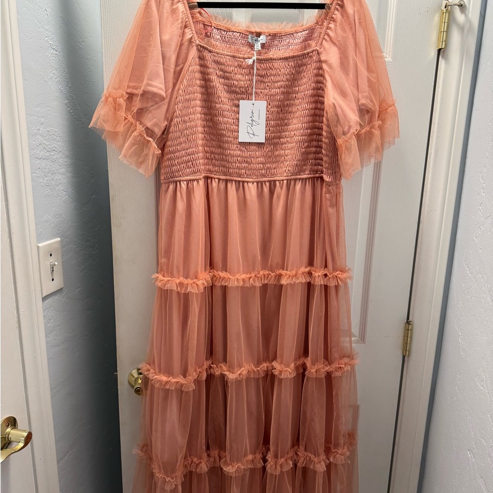 Stunning Polygram Peach Ruffled Dress - Picture 5 of 8